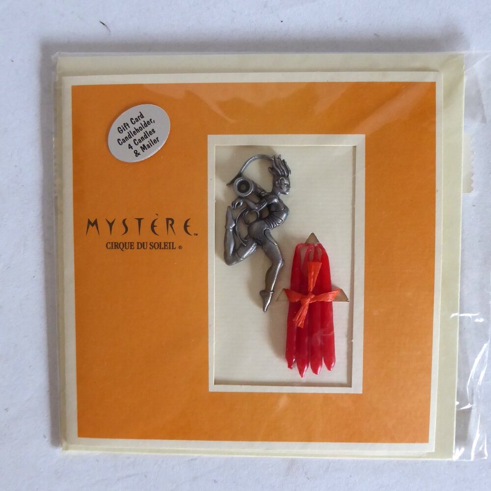 NEW 1999 CIRQUE DU SOLEIL MYSTERE MINI PEWTER CANDLE HOLDER & CANDLES